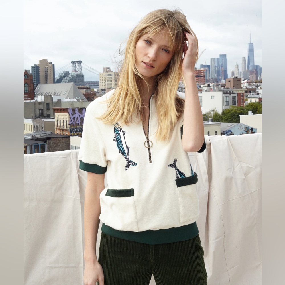 Tombolo the angler cabana shirt popover half zip terry cloth embroidered sz S